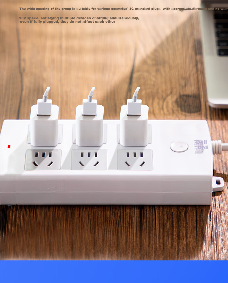 Deli 3C Certified National Standard Safe Power Strip, Extension Cord/Power Bar/Power Board/Surge Protector/Power Strip, Master Switch, Child Safety Lock, 6 Outlets with Combination Holes, 10 Meters, 18207 7