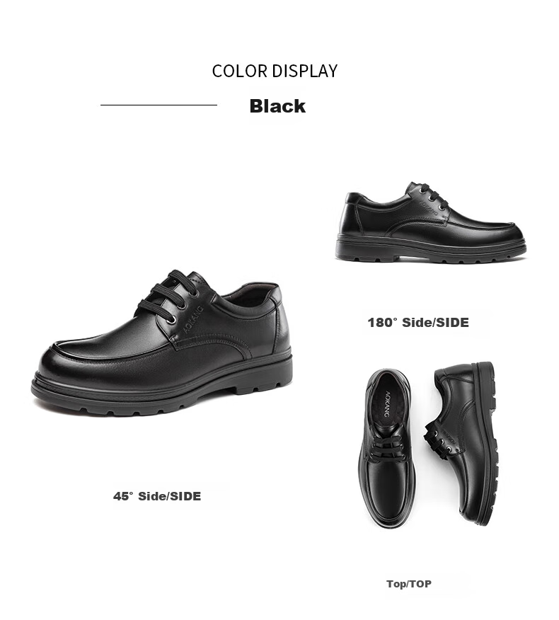 Aokang Men's Shoes with Fleece Lining, Warm Business Leather Shoes, Lace-Up Comfortable Casual Formal Shoes, Black Fleece Style, Size 42 4