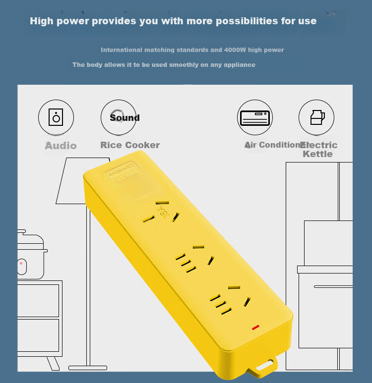 Lengon 16A High-Power Drop-Resistant Engineering Socket, Shockproof Self-Wiring Wireless Dustproof Outdoor Anti-Vibration Multi-Function Power Strip without Cord, 3 Outlets 5 Sockets 3