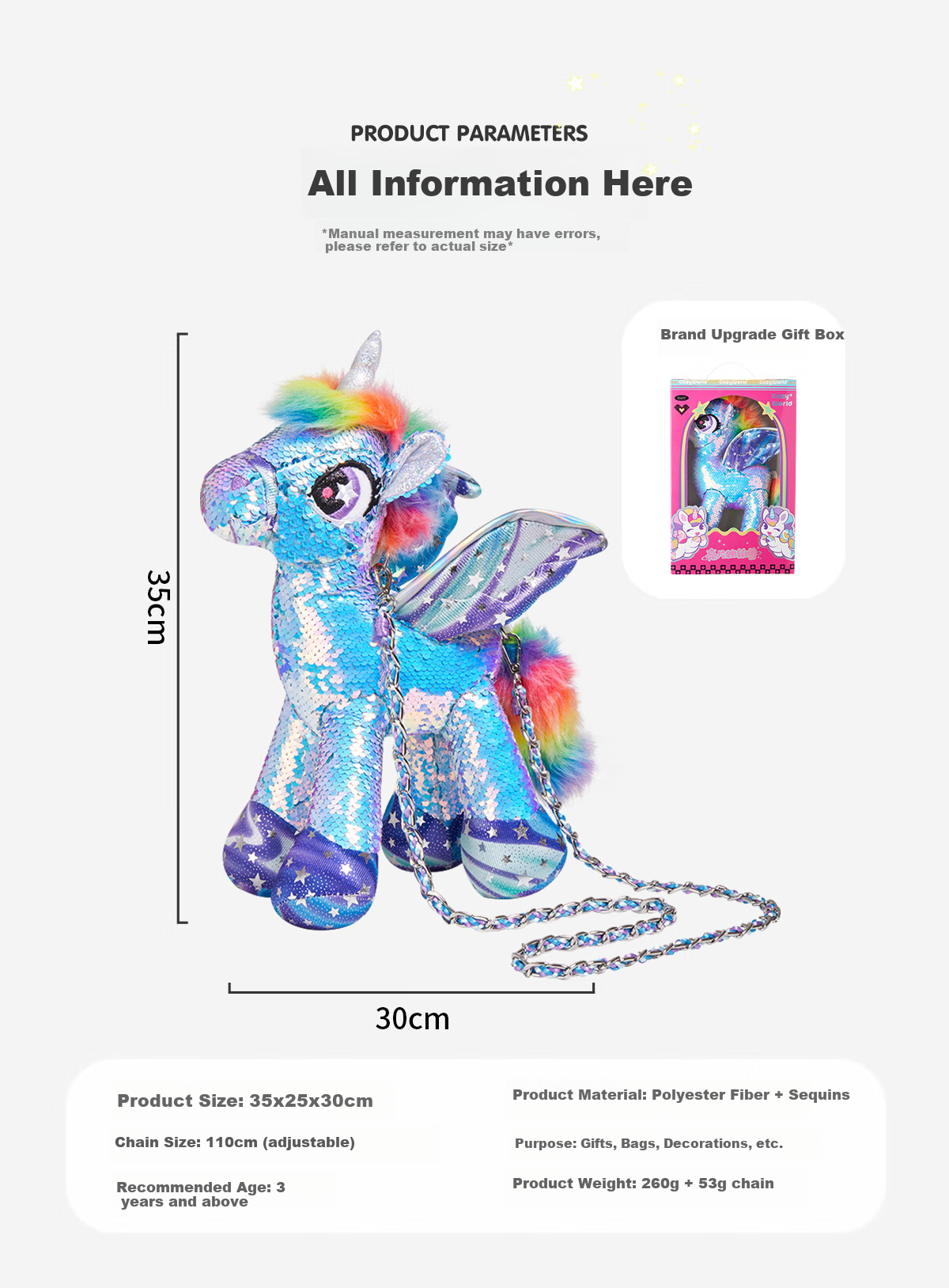 Liangpiandujiaoshou Crossbody Bag, Children's Horse Year Little Horse Doll, Aurora Blue, Cute Birthday Gift 3