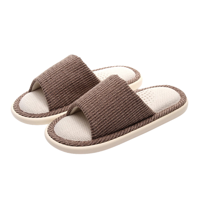 XGGC Four-Season Slippers for Men And Women, Spring And Autumn Indoor Home Use, Mugwort Soft Sole Breathable Cotton Linen Slippers, Brown, Size 40-41