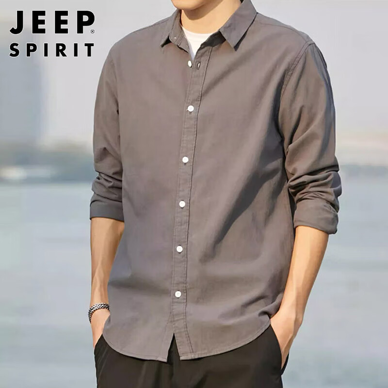 Мужская рубашка JEEP SPIRIT с длинным рукавом, хлопково-льняная, повседневная, темно-серая, размер 3XL