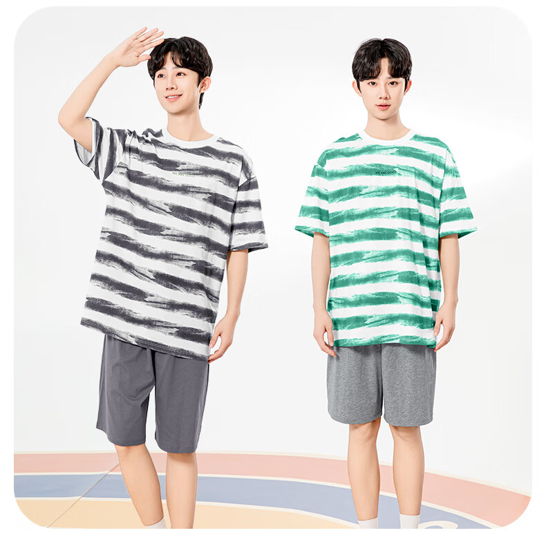 YING BO LUN Youth Pajamas Summer Thin Style Boys Short-Sleeve Set Student Loungewear 20799 Dark Gray 170 14