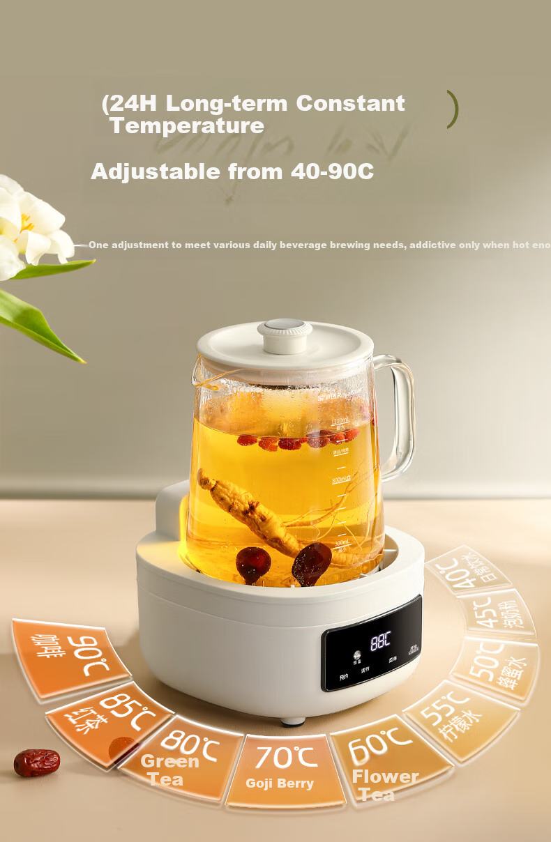Royalstar Health Pot, All Glass, No Glue, Constant Temperature Kettle, Water Boiler, Tea Maker, 1.2L Household Office Flower Tea Pot, Health Cup, Mid-Autumn Festival Gift, 24H Heat Preservation YSH1280 7