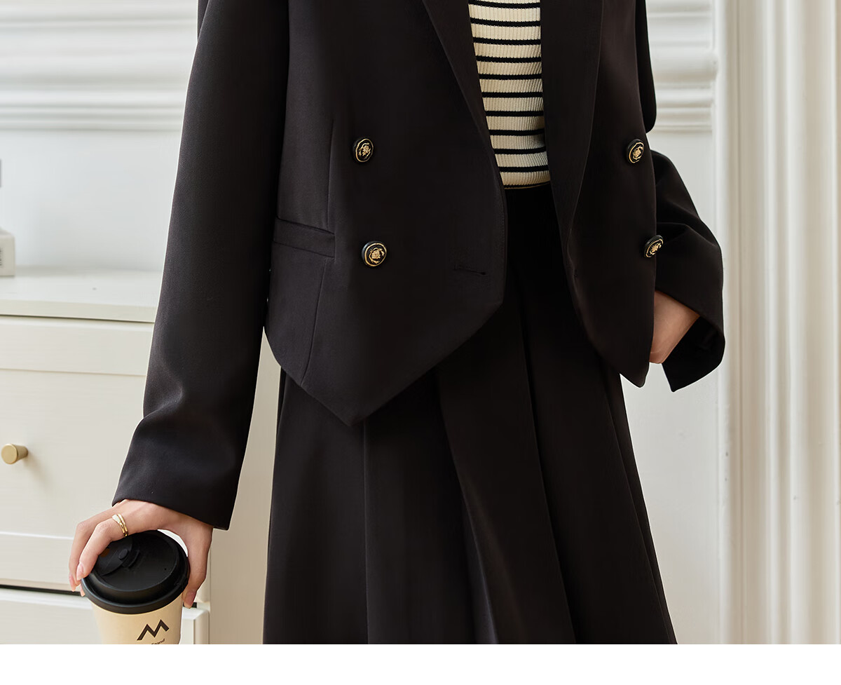 PinCai Women's Black Short Blazer Suit Jacket Casual Long Sleeve Shoulder-Padded Professional Workwear P51U001 18