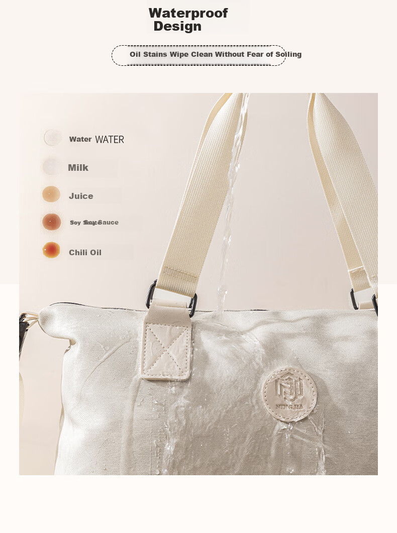Bangnimeijia Short Trip Storage Bag, Portable Clothing Pouch for Business Trips, Leather Waterproof Zipper, 16cm, Beige 5