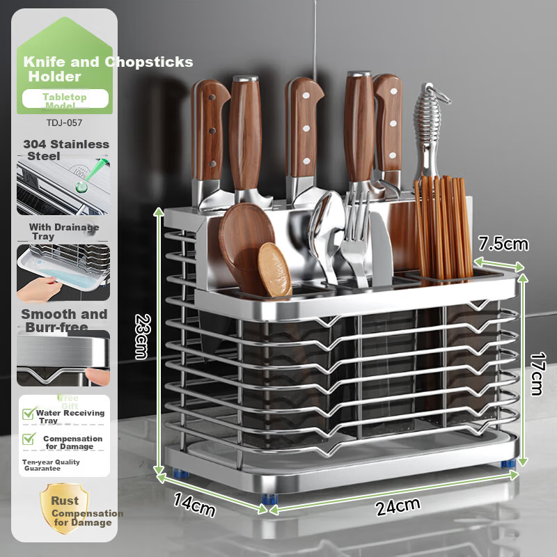 Shuaishi Kitchen 304 Stainless Steel Knife Holder, Cutting Board Organizer, Chopsticks And Spoon Rack, Utensil Storage Shelf, Knife Stand, Countertop Draining Rack