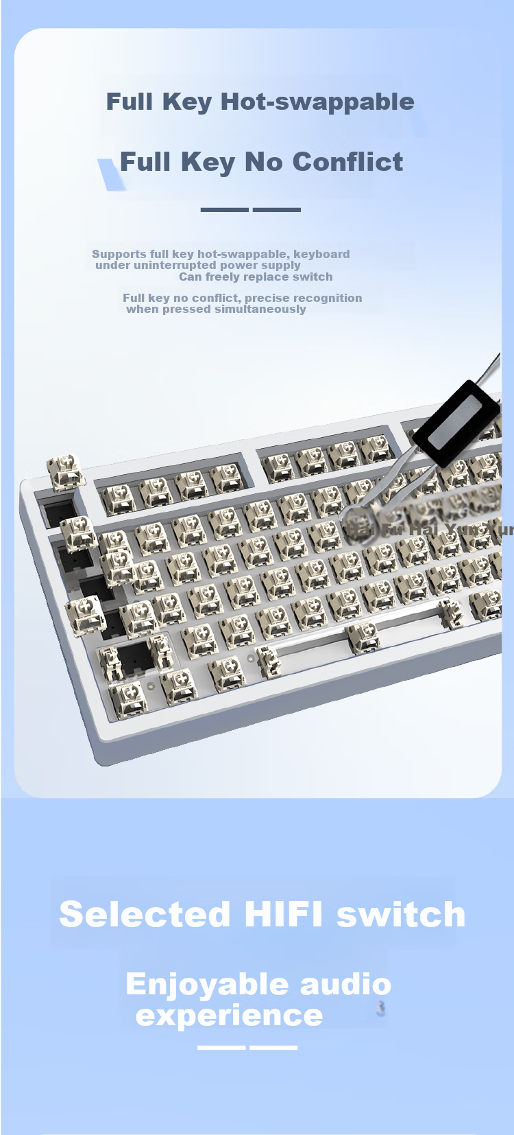 Xuanpai PD98 PRO Tri-Mode Wired/Bluetooth/Wireless Custom Mechanical Keyboard for Gaming And Office Use with Full Hot-Swappable Keys And Gasket Mount, Ultra-Silver Switches, Panda Desig 7