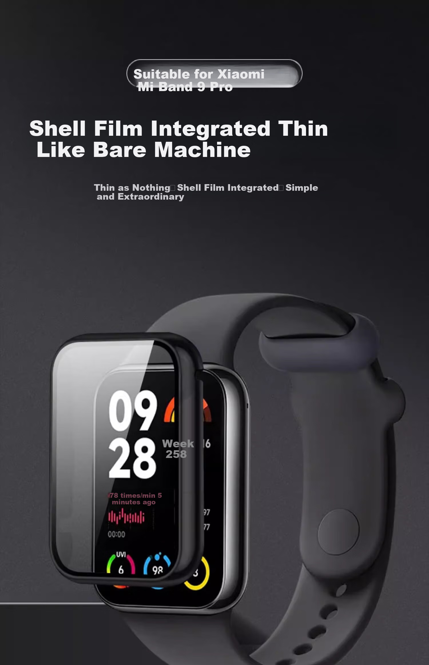 CHENSONG Protective Case for Xiaomi Band 9 Pro, Full Protection Film, Integrated Case And Screen Protector, Anti-Scratch, Anti-Fingerprint, Shockproof Hard Shell 1