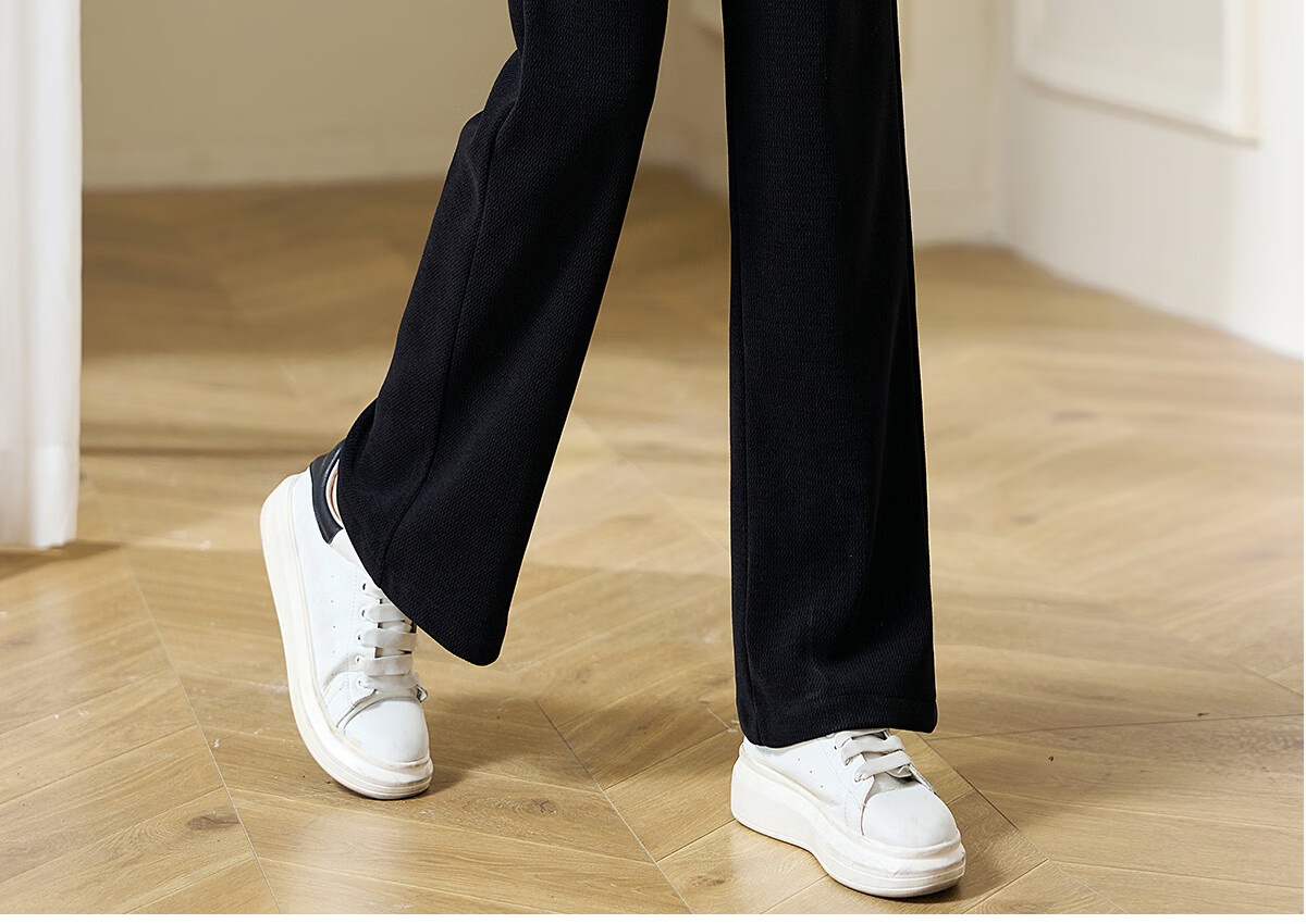 Chushen Spring And Autumn Casual Pants for Women with Elastic Waistband, Athletic Trousers, Textured Loose Straight-Leg Pants, Sweatpants S143K2024 21