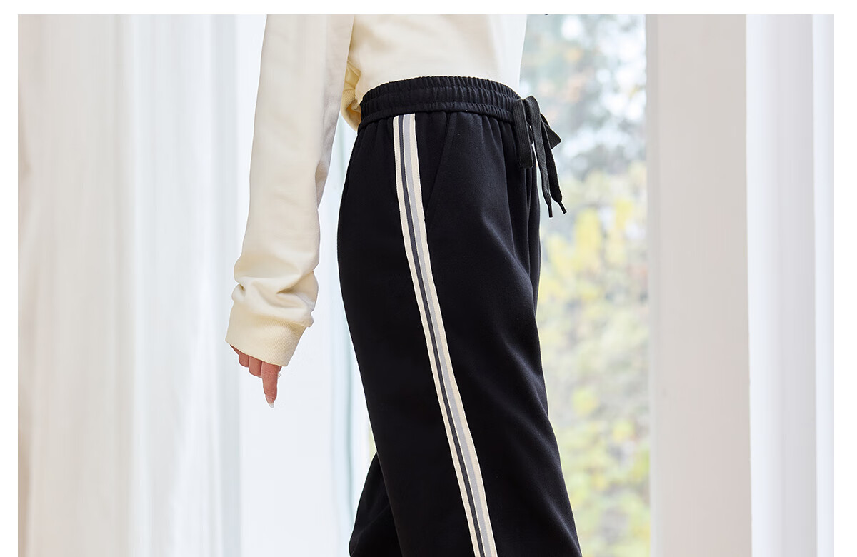 Halo Queen Casual Wide-Leg Pants for Women with Side Stripes Design, High-Waisted Loose Straight-Leg Trousers for Petite Figures H143K2003 18
