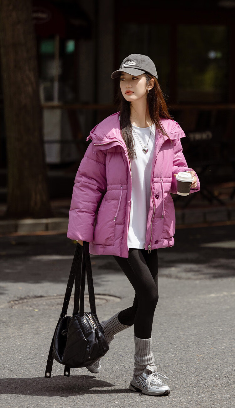 Dme [Dopamine Rose Pink] Winter Hooded Waist-Cinching Drawstring Decorated Long-Sleeve down Jacket for Wome 4