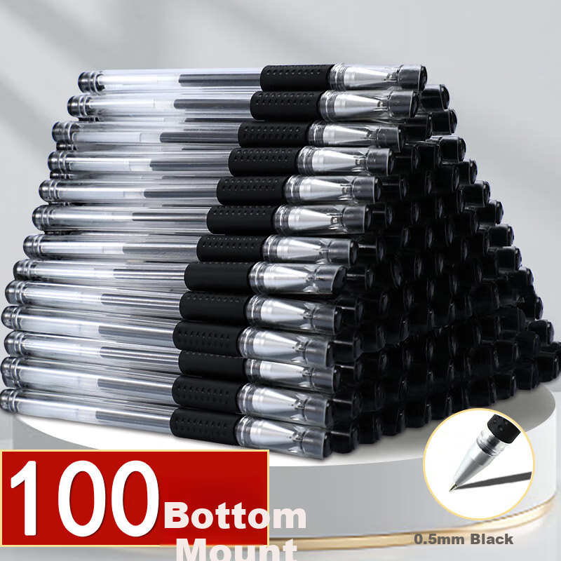 Jiaranheng 100 Black Gel Pens, 0.5mm Bullet Tip, Water-Based Signature Pens for Office, Business Meetings And Exams, Large Capacity Ink Cartridges for Students' Exams
