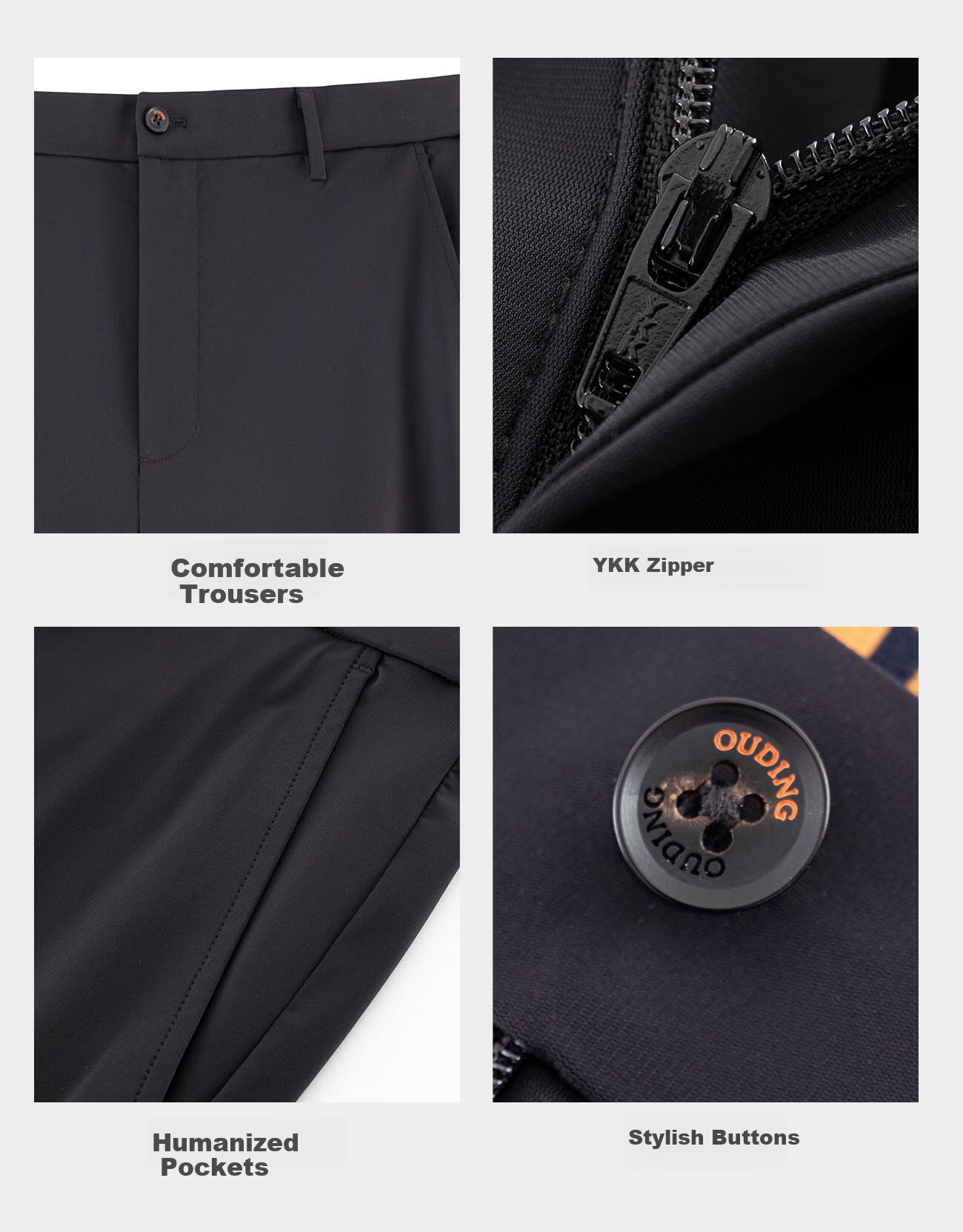 OUDING First-Class Black Diamond Dress Pants for Men, Easy-Care, High-Elasticity, Wrinkle-Resistant, Business Casual Trousers, Black Diamond, Size 38 9