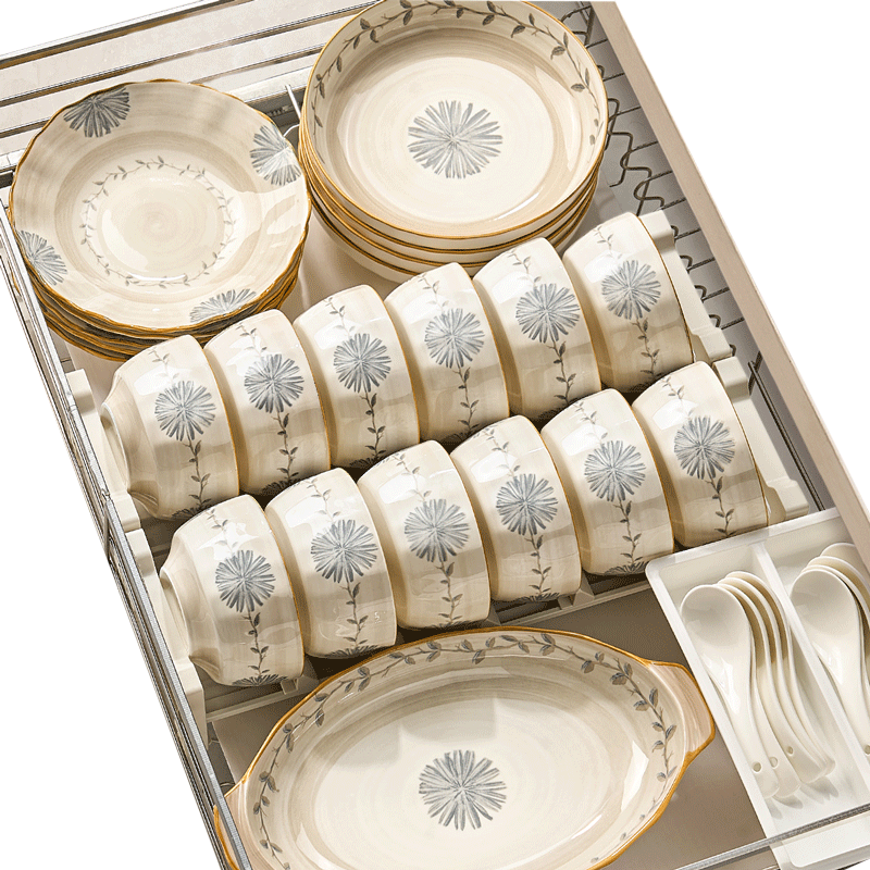 Mose Chinese-Style Underglaze Color Bowl And Plate Set, Ceramic Tableware with Bowls, Plates, And Chopsticks for Housewarming Gift, 24-Piece Set
