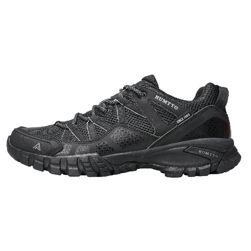 HUMTTO Summer Mesh Breathable Hiking Shoes, Large Pore Breathable Mesh Men's Outdoor Low-Top Casual Trekking Shoes, Black, Size 39