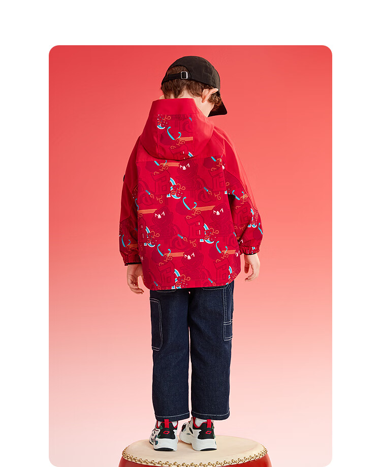 BALABALA Children's Outerwear Boys' Spring And Autumn Hooded Two-Piece Set with Auspicious Cloud Print Outdoor Jacket Trendy 14