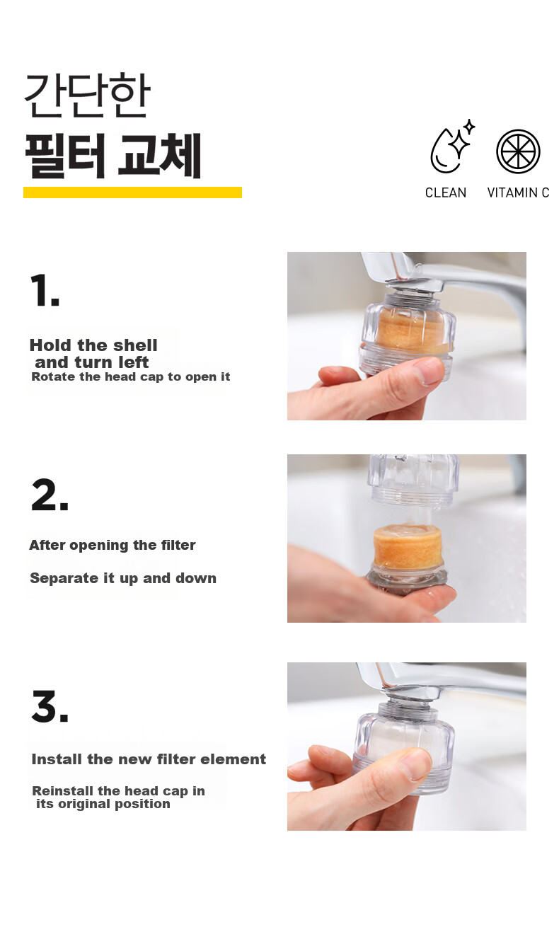 Aroma Sense Korean Imported Faucet Filter Cartridge, VC Chlorine Removal Antibacterial 99%, 3-Pack 9