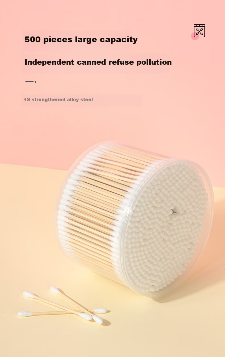 MENGTING Cotton Swabs Box of 500, Double-Ended 1000 Pieces Disposable Pointed Round Head Cleaning Makeup Ear-Picking Multi-Purpose Cotton Swabs 1