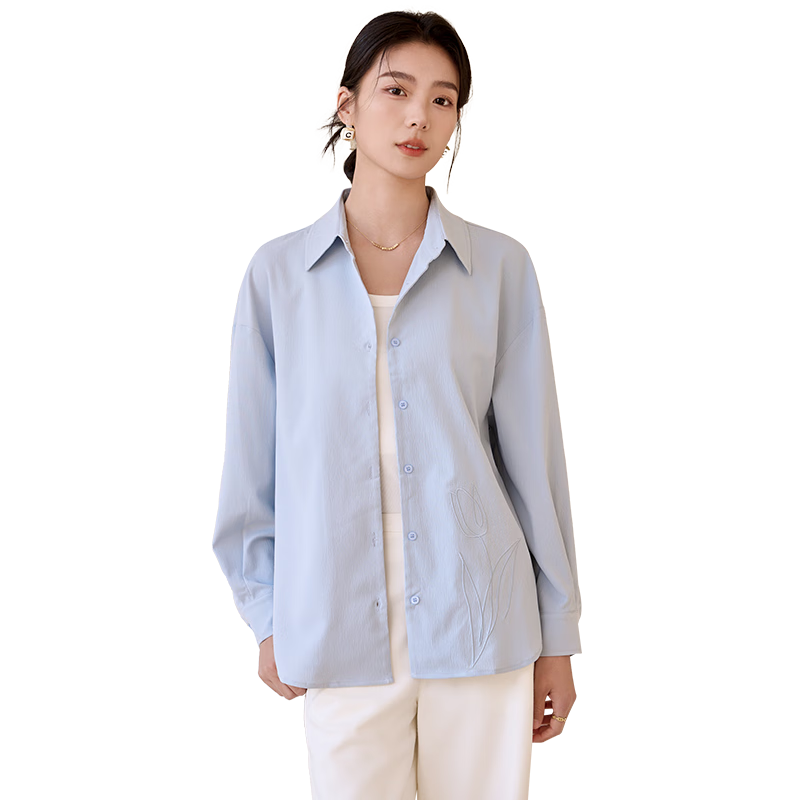 Chushen Spring And Autumn Long-Sleeve Shirt for Women, Wilderness Maillard Flower Embroidery Elegant Office Versatile Blouse S143C2024