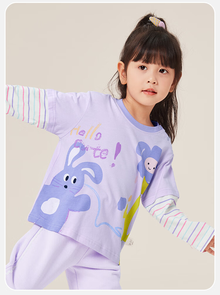 YUZHAOLIN Children's T-Shirt Spring Girls' Pure Cotton T-Shirt Toddler Baby Versatile Basic Top Dream Rabbit 14