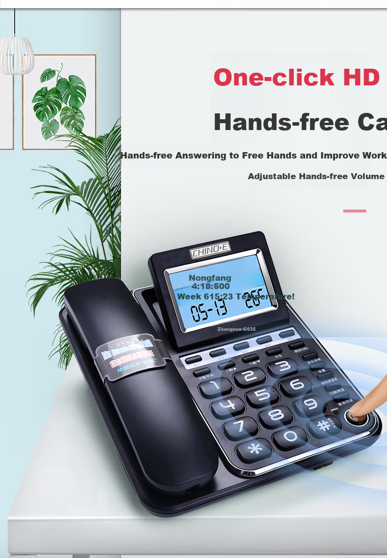 CHINO-E Landline Telephone with Caller ID Display, 5 Pre-Programmed Family Numbers, Adjustable Screen Angle, Caller Number Display, Corded Phone G035 Black Office Companio 3