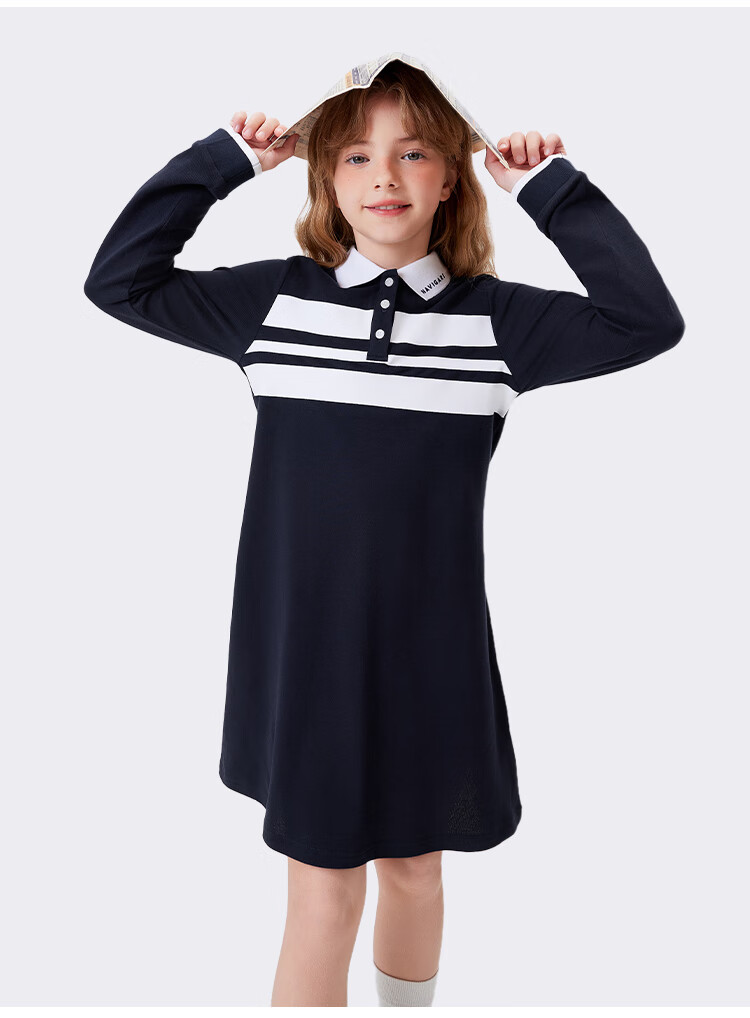 Navigare Girls' Dress, Children's Skirt, Student Long Dress, Classic Versatile Comfortable Ballfield Elite Deep Blue 120 8