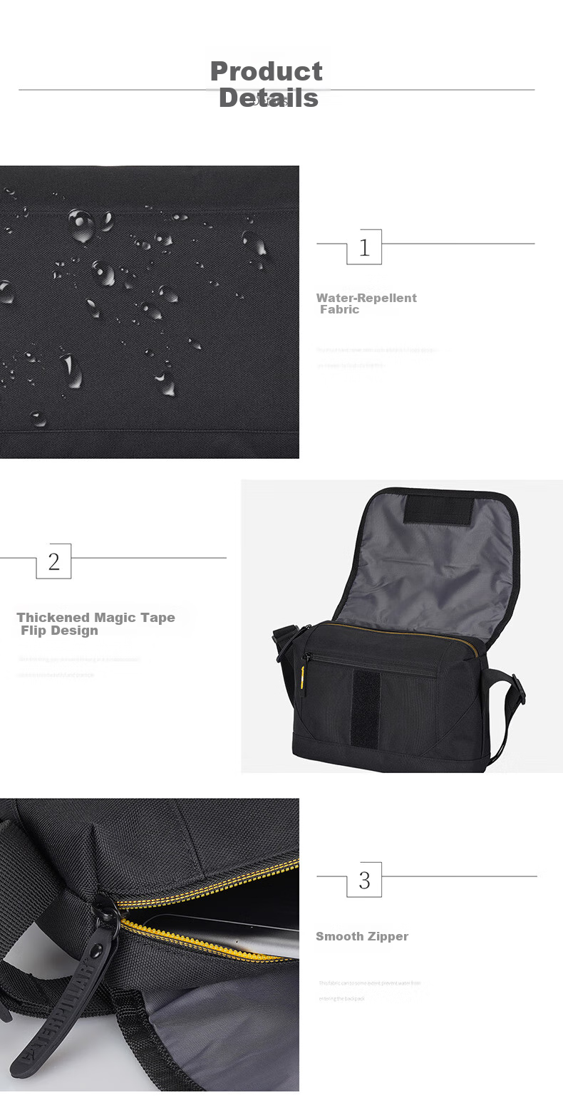 CAT Crossbody Bag, Shoulder Bag, Lightweight Messenger Bag, Casual Satchel, 11-Inch IPad Bag, Trendy Flip-Top Large Capacity Black 84512 5