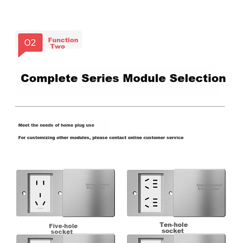 FDD Floor Socket, 86-Type Flat Push-In Floor Socket, Ultra-Thin Sliding Cover, Stainless Steel Waterproof Wall Concealed Box Floor Socket Box, Silver, Five Holes 9