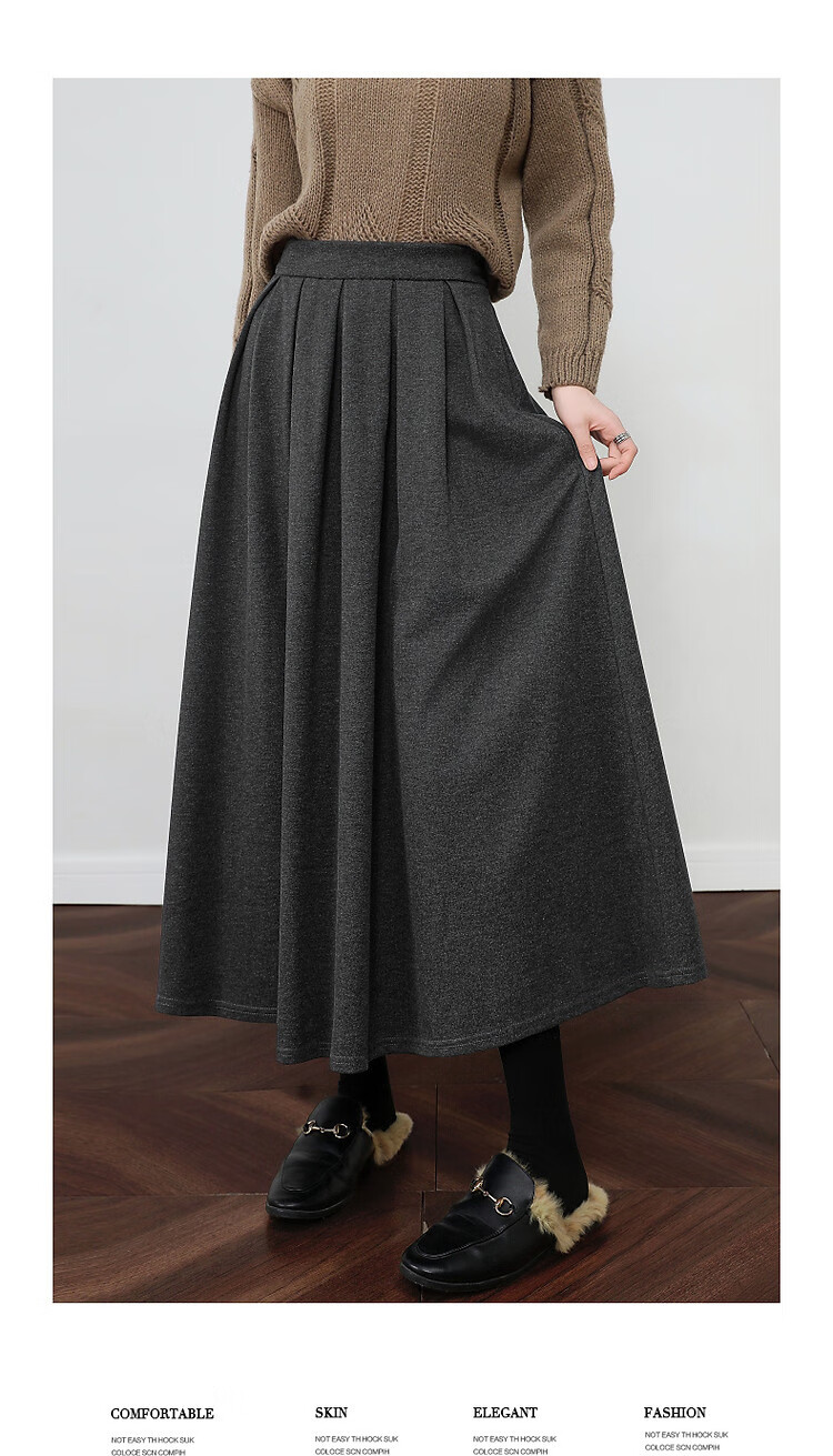 Dme Hepburn Half Skirt Winter Luxury Commuter Elastic Waist A-Line Slimming Mid-Length Skirt for Women 1