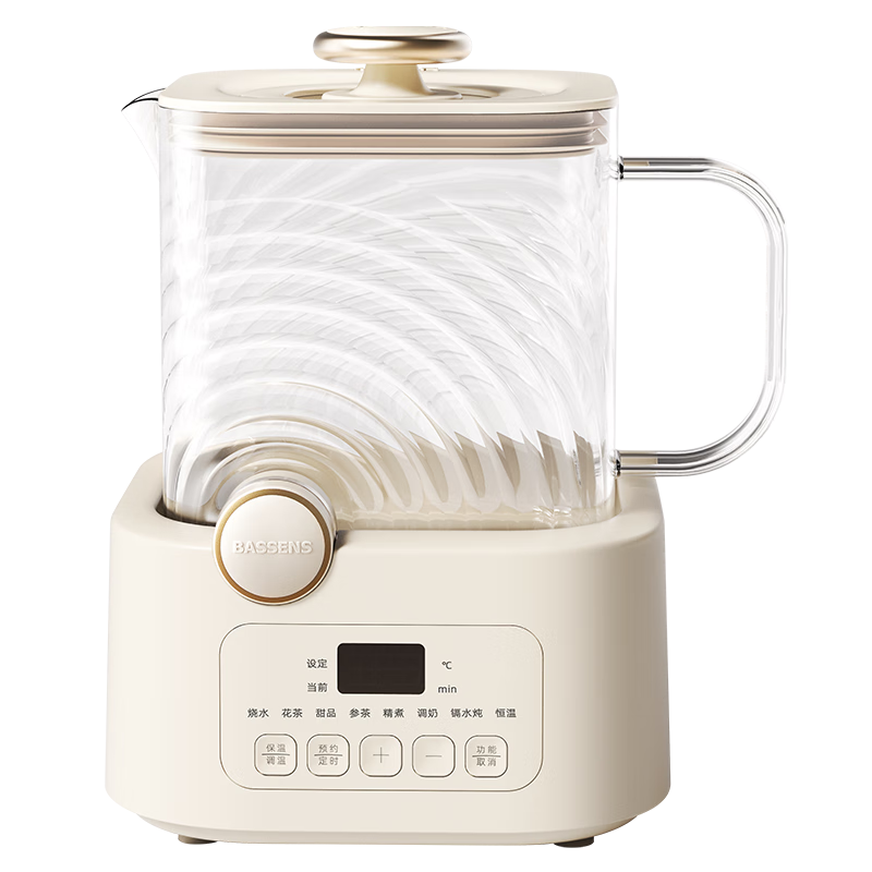 BASSENS Small Square Glass Health Pot 1.2L High-Quality Tea Kettle Health Water Boiler Electric Ceramic Stove Constant Temperature Kettle Tea Maker with Filter And Tea Strainer