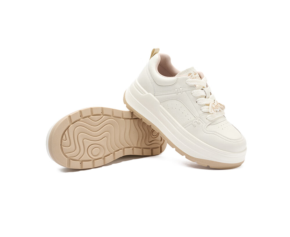 Josiny Thick-Soled White Sneakers for Women, Spring And Autumn 2026 New Style Soft Sole Board Shoes Versatile Breathable Sports Casual Shoes Beige/red 37 31