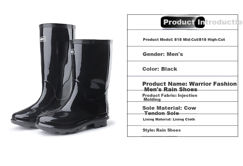 Huili Men's Stylish Rain Boots, Outdoor Waterproof Non-Slip Wear-Resistant HL8185 Mid-Calf Black Size 41 1