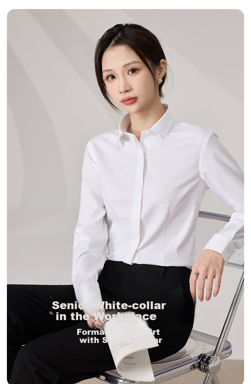 Ziyouxi White Blouse for Women, Spring And Autumn Formal Short-Sleeve Shirt for Interviews And Commuting, French-Style Square Collar Long-Sleeve Top 1