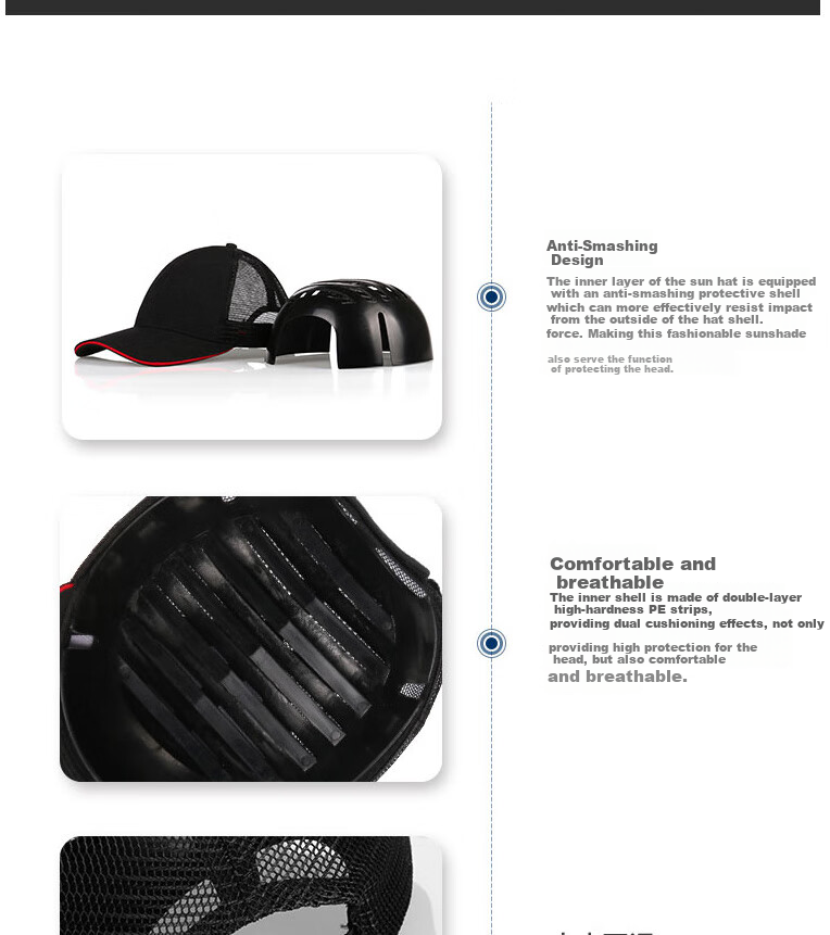 XINGGONG Safety Hard Hat, Protective Cap for Factory Workshop, Anti-Collision Sun Visor Work Cap, Sports Mesh Breathable Carbon Black 2