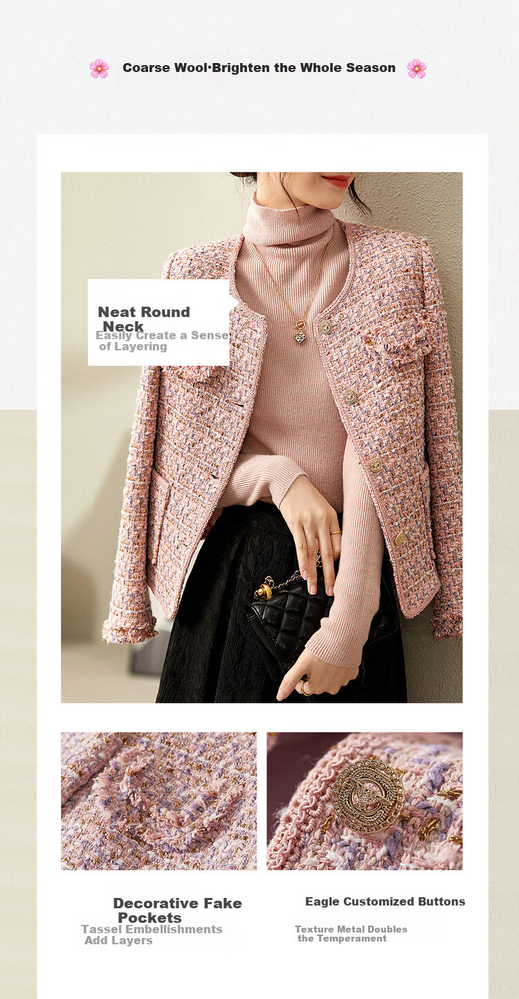 Sentubila Luxury Elegant Little Chanel Style Short Jacket for Women Spring Autumn High-end Youthful Pink Quilted L 3