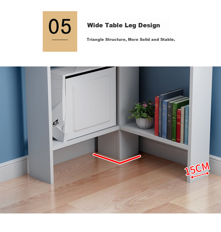 KULIN Computer Desk, Corner Desk with Storage Shelf, Triangular Desk for Small Spaces, Walnut Color 8