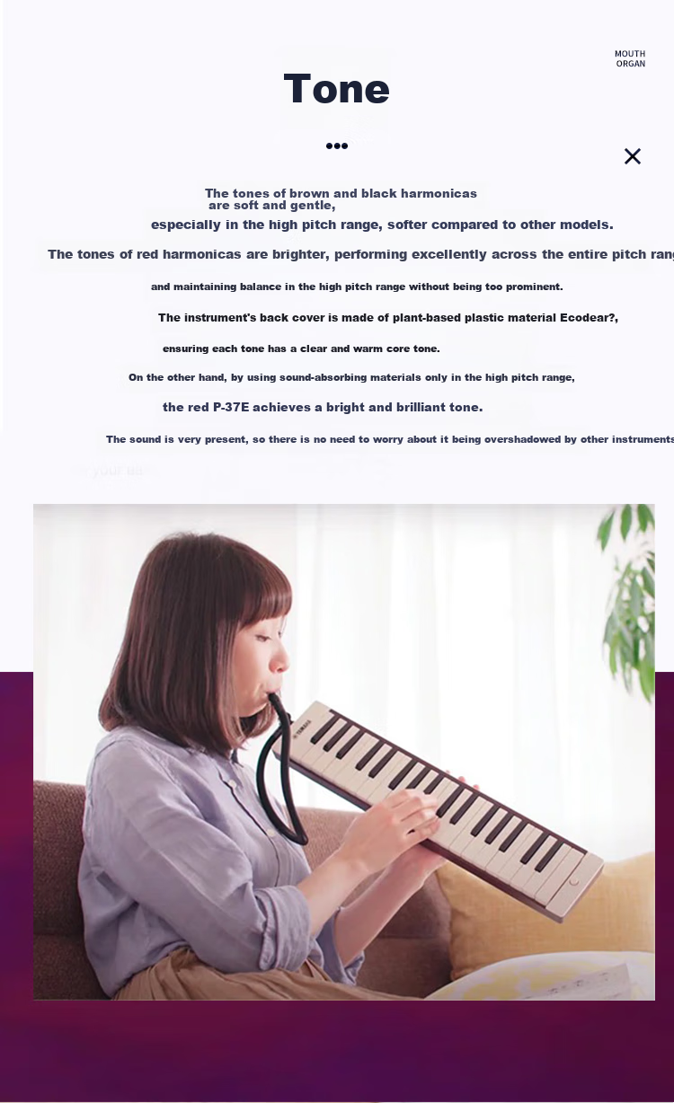 YAMAHA Melodica Keyboard for Beginners And Professional Performance, P-37D, Brown-Red, 37 Keys [Suitable for Students, Recommended by Teachers] 3