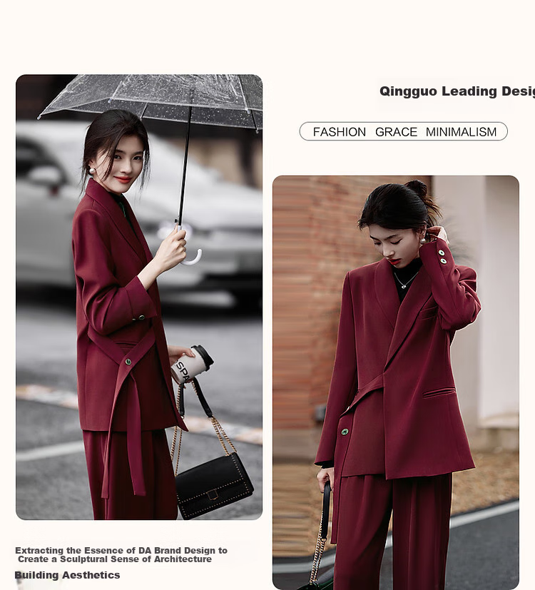 Dme [Zhi Gan Suit Set] Spring And Autumn Classic Buckle-Up Top with Long Pants, Women's Business Suit Two-Piece Set 5