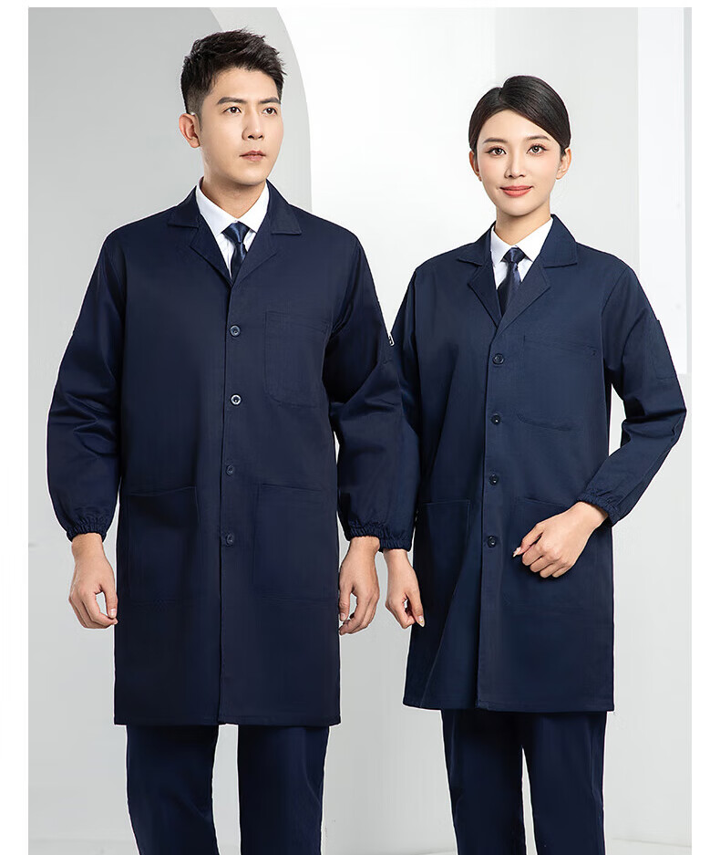 Leyoubaiyi Lab Coat, Navy Blue Medium Size, Durable And Dirt-Resistant Long-Sleeve Coat for Men And Women, Dustproof Workwear for Factory Workshop, Moving Goods, And Laboratory Protective Clothing 12