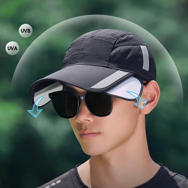Hengyuanxiang Quick-Drying Hat for Men, Sun Protection Summer Adjustable Brim Sun Hat Breathable Baseball Cap, Light Gray