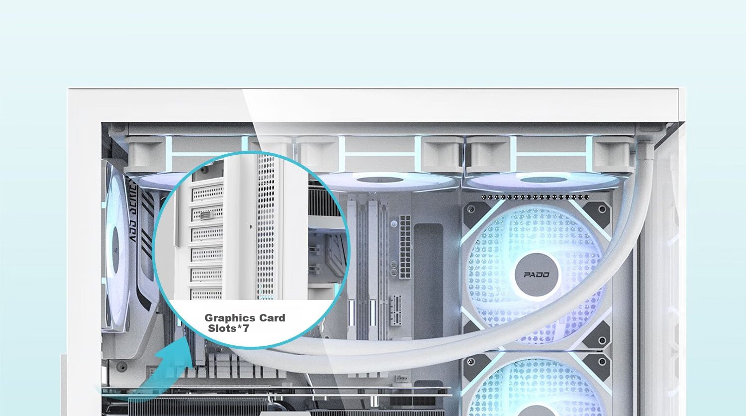 PADO Yinglong 360 White Seaside View ATX Desktop Computer Case (Without A Pillar / Supports 360mm Water Cooling / 9 Fan Positions / Compatible with 4090 Graphics Card) 24