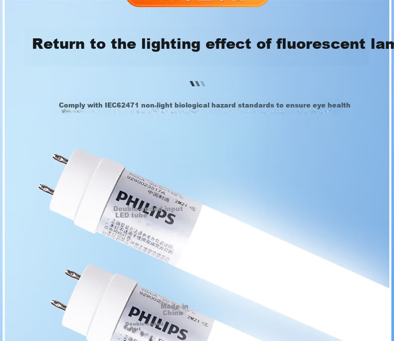 PHILIPS T8 LED Tube Light Double-Ended Power Supply Daylight Tube Double-Ended Input Tube 1.2 Meters 22W Warm White Light (4000K) Pack of 5 7