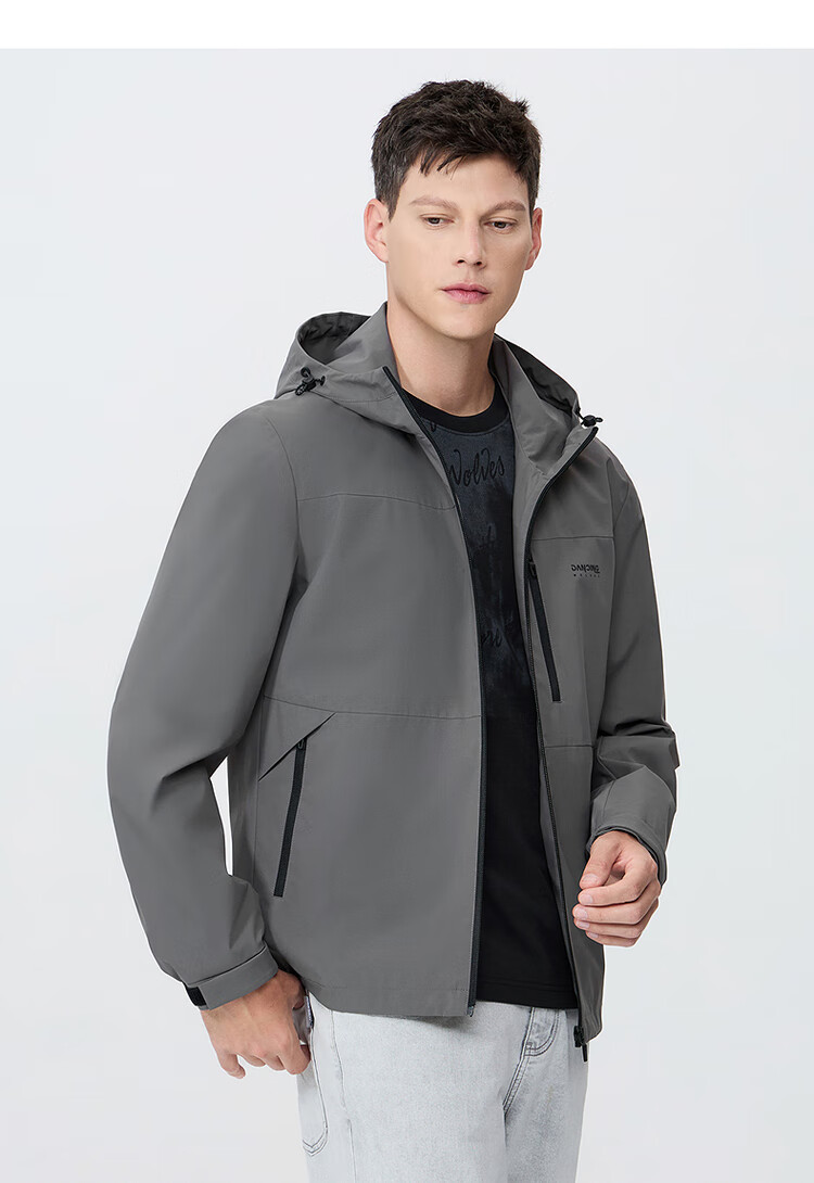 DANCING WOLVES [Sanfang Technology] Outdoor Hooded Jacket for Camping And Hiking, Men's Coat, 003 Medium Gray, Size S(165) 3