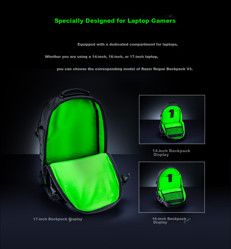 Razer Warrior Backpack V3 Colorful Edition, 16-Inch, Backpack, Waterproof And Wear-Resistant, Laptop Bag, Business Commute Travel, Large Capacity Student Schoolbag 3