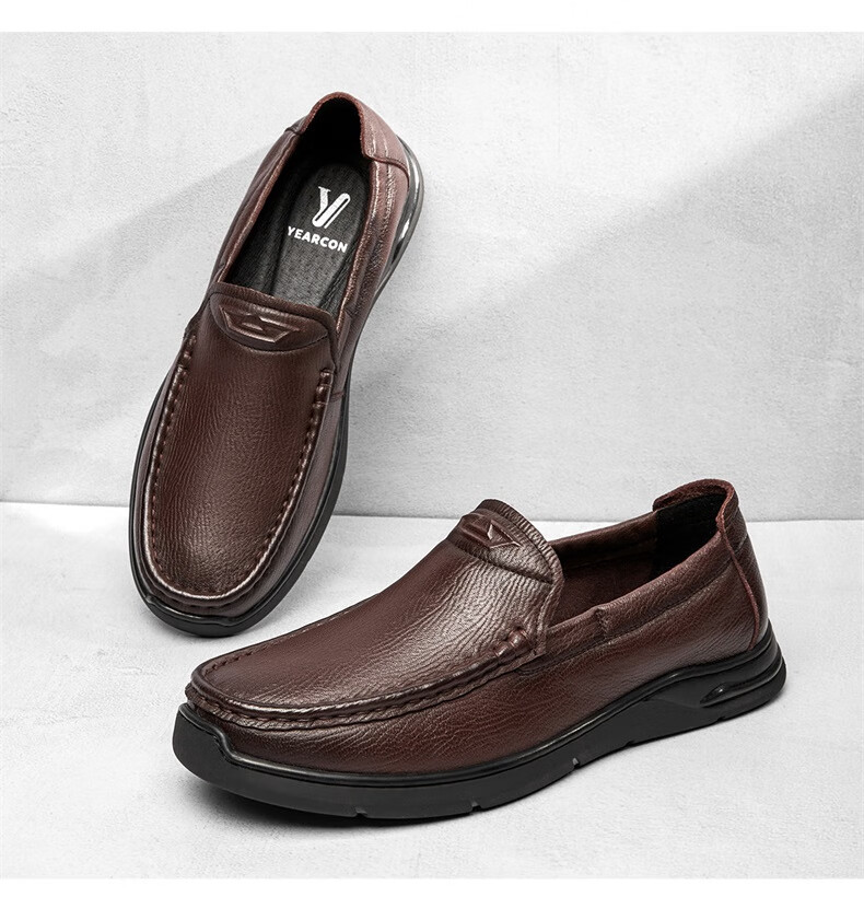 Yierkang Casual Leather Shoes for Men, Comfortable Slip-On Loafers with Perforated Design for Middle-Aged Fathers, Model 61775W, Black, Size 41 14