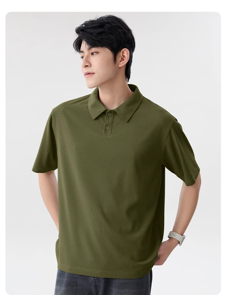 Baleno Waffle-Knit Short-Sleeve Polo Shirt for Men, Summer Collared Trendy Casual Textured Loose Breathable Heavyweight Short-Sleeve Shirt 8