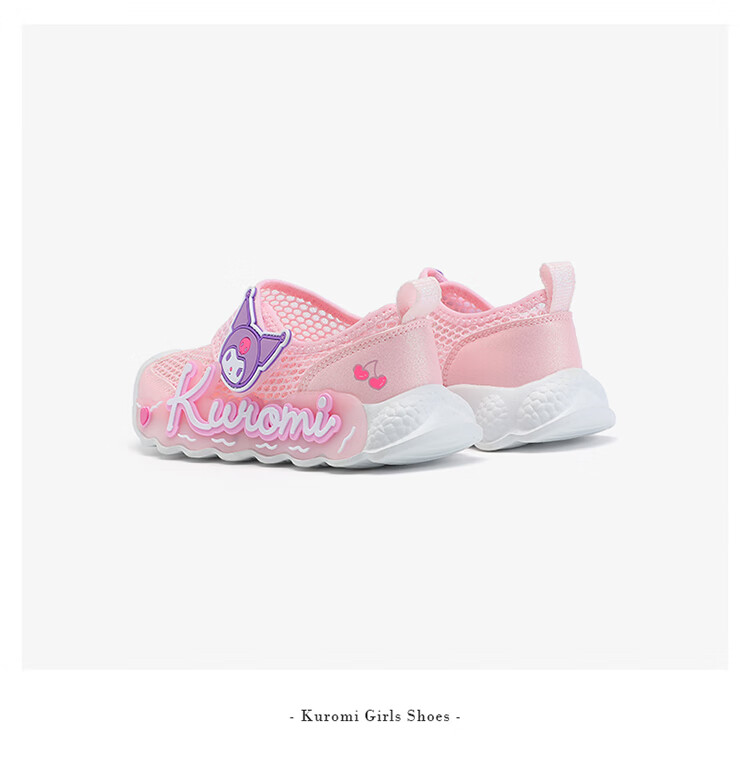 HELLOKITTY Girls' Toddler Shoes, Kuromi Light-Up Sneakers, Children's Sports Shoes, Summer Mesh Shoes, 6842 White Rose Red, Size 27 8
