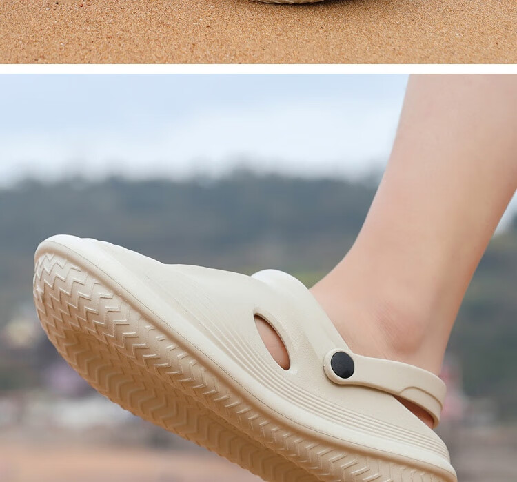 Huameijianbu Plain Color Men's Perforated Slippers, Indoor And Outdoor Wear, Shock-Absorbing, Non-Slip, Beach Sandals, HL2434, Off-White, Size 42-43 27