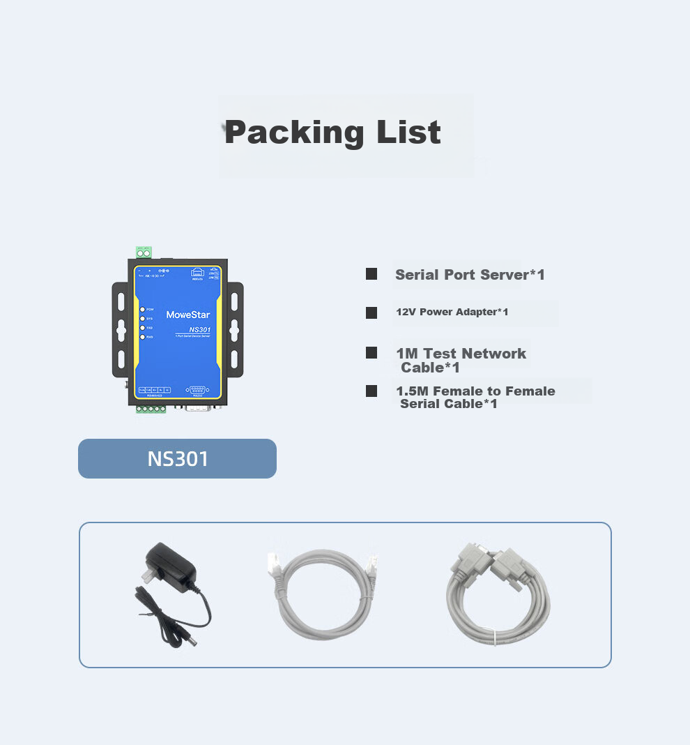 MoweStar Serial Server Isolated RS232/422/485 to Ethernet TCP/IP Networking Module Serial 485 to RJ45 Modbus Gateway NS301I 10